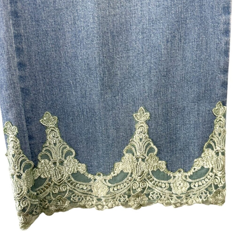 Nancy Bolen Denim Lace Trim Cropped Jeans Light Wash Size 6 Capri - Picture 3 of 5